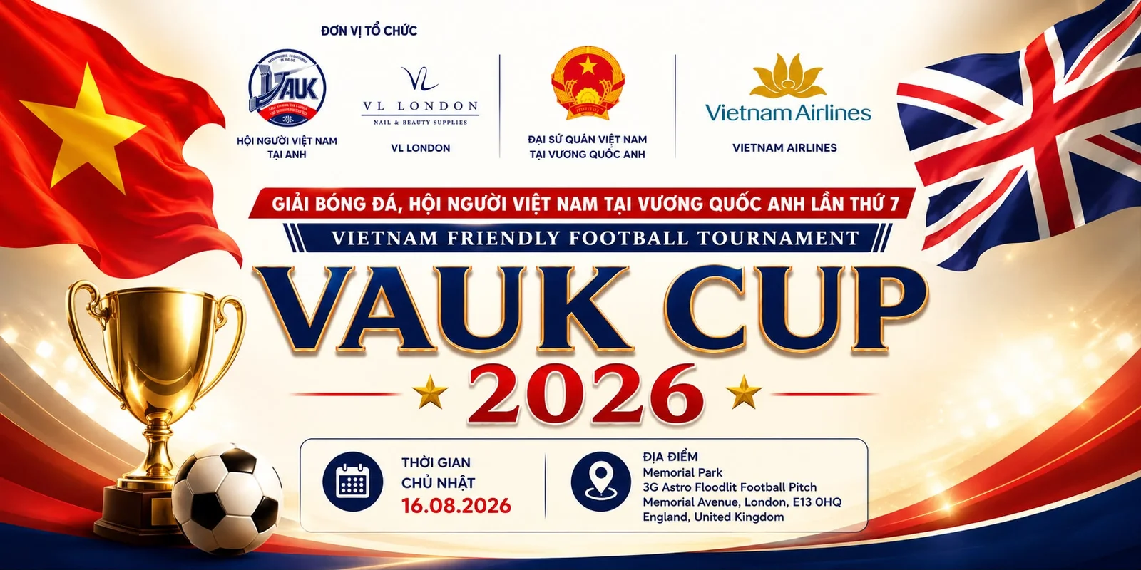 Thông báo bốc thăm giải bóng đá cup Hội người Việt tại Vương quốc Anh năm 2026